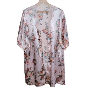 Solange | Pale Pink Satin Floral Robe Size 22/24